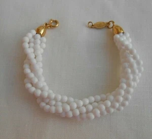 BRACCIALE firmato NAPIER 5 fili perline in lucite intrecciate bianche - Foto 1 di 4