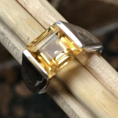 Anillo de compromiso para hombre corte princesa amarillo citrino sólido plata argentino 935 Foto 1 de 4