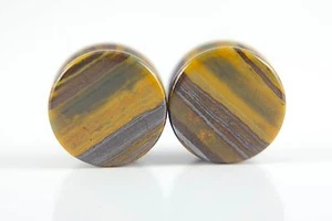 Pair of Stone wood Agate Organic Plugs gauges ear tunnels 2g 0g 1/2" - 1" 0 sizs - Picture 1 of 7