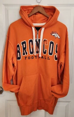 DENVER BRONCOS Orange Full Zip Hoodie NFL Size Large w/Exposed Seams - Image 1 of 4
