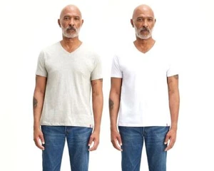 NEW LEVI'S 2 PACK WHITE/GRAY SOLID SLIM FIT V-NECK JERSEY COTTON TEE T-SHIRT - Picture 1 of 6