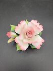 Andrea By Sadek Pink Rose and bud On Branch Hand-painted Porcelain Art 