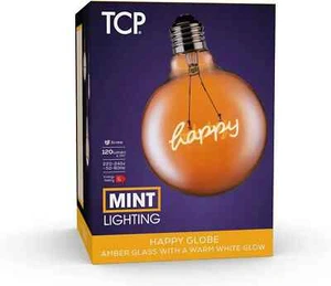 Large TCP 120L E27 G125 Happy Globe LED Warm White Light Bulb Amber Glass Retro - Picture 1 of 3