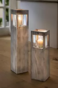 Windlichtsäule Holzsäule Bodenwindlicht Shabby Charme groß 70 cm hoch Dekosäule - Bild 1 von 4
