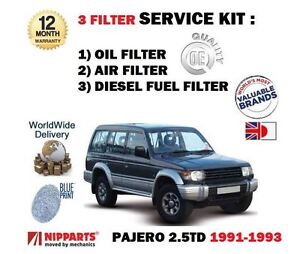 FOR MITSUBISHI PAJERO 2.5TD IMPORT 1991-1993 OIL AIR FUEL FILTER SERVICE KIT  