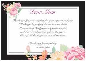 TO MY DEAR MUM GIFT NOTE CARD envelope Mother’s Day Wedding bride daughter Gifts - Foto 1 di 2