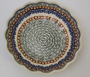 Grande ciotola singhiozzata ceramica polacca diametro 11"", alta 3 - Foto 1 di 4