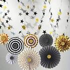 | Black Gold Paper Fans Flower and 2 Black-Gold-Silver 7cm Stars Decorations ...