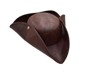 brown PIRATE TRI-CORNER COSTUME HAT REAL LEATHER 100% - Picture 1 of 4