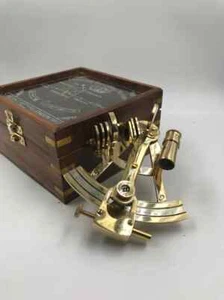 Nautical Brass 5" Sextant With Beautiful Designer Wooden Box - Picture 1 of 4