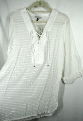 Encubrimiento de natación con cordones a rayas blancas talla grande J Valdi para mujer Foto 1 de 4