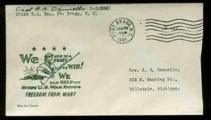 1945 WW2 PATRIOTIC SHERMAN #9893 COZART PUBLISHER--"FREE"  FORT BRAGG CANCEL - Picture 1 of 1