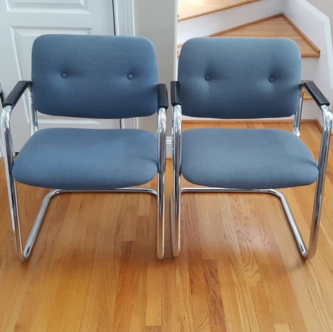 Pair of 1970s/80s  MCM All-Steel Cantilevered Chairs Beautiful Fabric/Chrome! Cover
