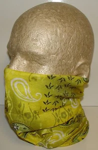 Neon Yellow Paisley Tube Multi Function Headwear Balaclava Beanie Cap Scarf Mask - Picture 1 of 9
