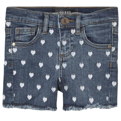 Pantalones Cortos de Denim Guess All Over Heart Bordados Deshilachados Azul 4 Niñas ¡Tan Lindos! Foto 1 de 4