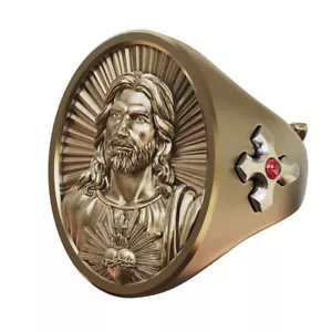 Brass Jesus Christ Cross Ring Vintage Style Religious Jewelry BR509C UK N½~Z5 - Picture 1 of 28