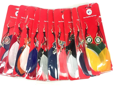 Fan Feather Team Logo Charm Hook Dangle Earrings - Choose Your Team - New Cover