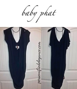 NEW Baby Phat Slinky Black Knee Length Stretch Dress Size 1X $70 - Picture 1 of 12