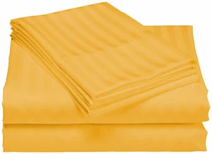 100% Egyptian Cotton 600-TC Deep Pocket Queen Sheet Set Gold Stripe - Bild 1 von 1