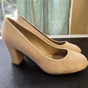 Idifu Sara Pumps Womens 7 Beige Nude Block Heel Slip On Shoes Faux Leather - Picture 1 of 12