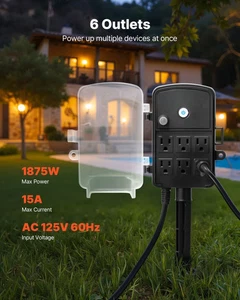 Outdoor Power Stake, 25 FT Extension Cord, Outdoor Power Strip Weatherproof with - Picture 1 of 10