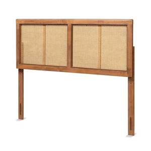 Bowery Hill Walnut Finished Wood and Rattan Queen Size Headboard - Picture 1 of 7