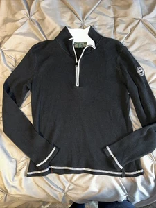 Lauren Ralph Lauren Sweater Women Large Black Zip Embroidered Pullover Active - Picture 1 of 11