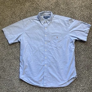 Ralph Lauren Shirt XL Mens Blue Oxford Blake Short Sleeve Button Down Flesh Pony - Picture 1 of 10