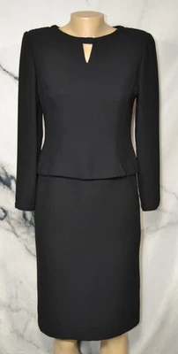 MAGGY LONDON PETITES Black Faux 2 Piece Dress 6P Long Sleeves Lined Button Acc - Image 1 of 4