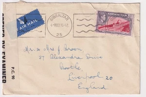 WW2 GIBRALTAR geöffnet vom Prüfer A/6040 Luftpost nach Liverpooll Brief 1942 - Bild 1 von 3
