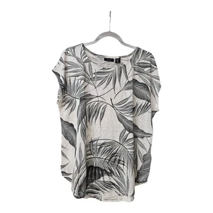 Top donna Tahari XL 100% lino senza maniche foglie orlo curvo tropicale spacchi laterali - Foto 1 di 6