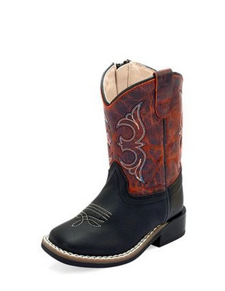 Old West Western Boots Boys Zipper Leather TPR Black Burnt Red BSI1972 - Image 1 of 1