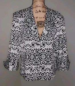 Dressbarn - Black & White Mandala Print Shiny Stretch Jacket - Women's Size XL - Picture 1 of 3