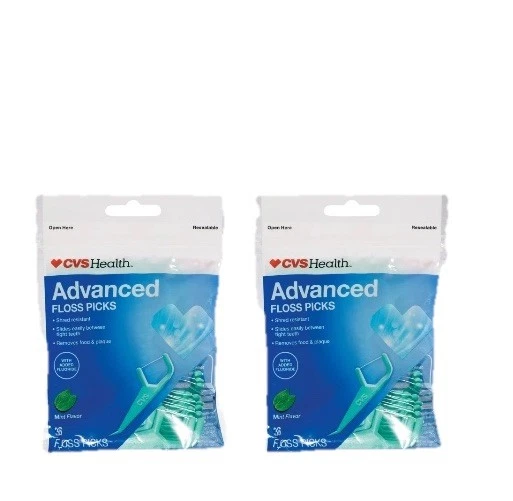 CVS Health Advanced Floss Picks com adição de flúor, perfeito estado, 36ct (pacote com 2) - Imagem 1 de 1