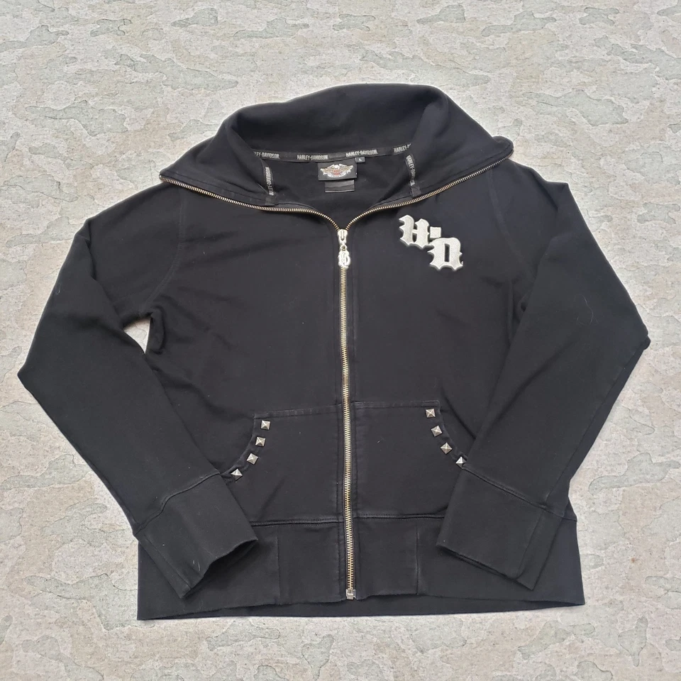 Chaqueta Suéter Harley Davidson Mujer Grande Negra Cremallera Completa Calavera Bordada Foto 1 de 4