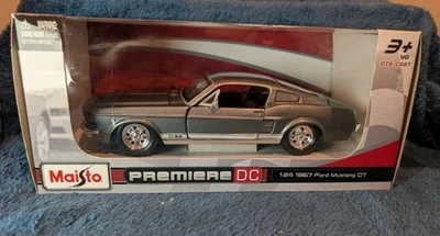 1967 Ford Mustang GT Gray with White Stripes 1/24 Diecast Model Car by Maisto - Image 1 of 4