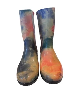 UGG Rain Boots Multi Colored Striped Women’s Size 8 Sherpa Faux Fur Lined - Picture 1 of 9
