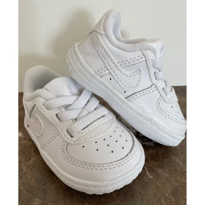 Nike Bebé Air Force 1 Cuna Cuero Blanco Con Cordones Zapatos Sin Cordones Tenis 2C Foto 1 de 4