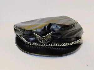 Cappello vintage Berman's Biker pelle catena aquila taglia MEDIA - Foto 1 di 7