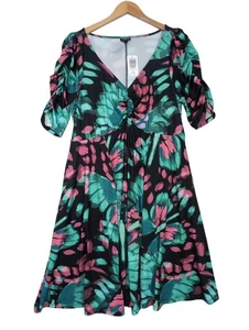 Vestido Patinador Tórrido 1X Negro Estampado Mariposa Elástico Carrera Fecha Noche Bolsillos - Imagen 1 de 12