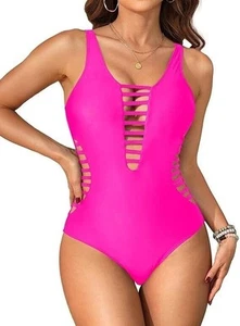 Aqua Eve Women Sexy One Piece Swimsuits Plunge Deep V Neck Cutout Bathing Suits - Picture 1 of 5