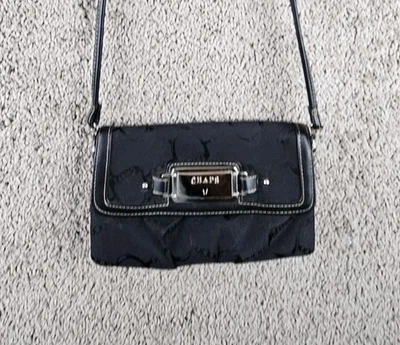 Bolso Bandolera Chaps Jacquard Negro Logo Cartera Monedero Tono Plateado Hebilla Foto 1 de 4