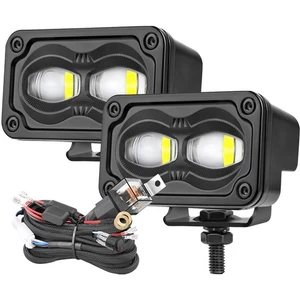 Pair 3" Squadron SAE J583 LED White Fog Lights Kit Street Legal & Wiring Harness - Foto 1 di 12