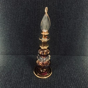 Ägyptisches Glas Cranberry Goldrand geätzt Parfüm Flakon mit Stopfen - Bild 1 von 11