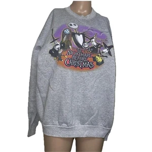 Vintage Light Gray Nightmare Before Christmas Disney Store Pullover Sweatshirt L - Picture 1 of 2