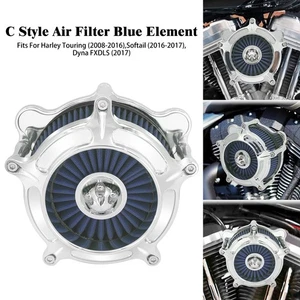 Chrome Turbine Air Filter Blue Intake For Harley Road King Street Glide 08-2016 - Picture 1 of 15