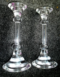 Vintage MCM 2 Heavy Lead Crystal Glass Candle Stick Holders Elegant 9.5 in Tall - Picture 1 of 3
