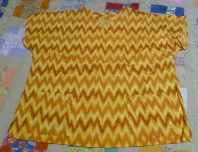 Orange and Yellow Striped Scrub Top Womens Size Large - Image 1 of 4
