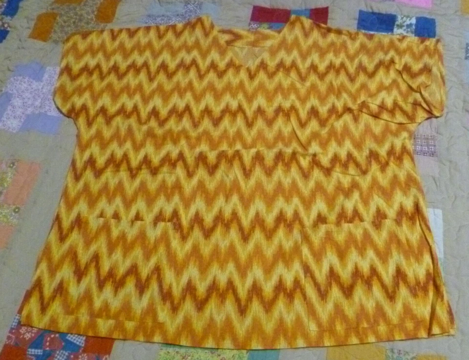 Orange and Yellow Striped Scrub Top Womens Size Large - Image 1 of 4