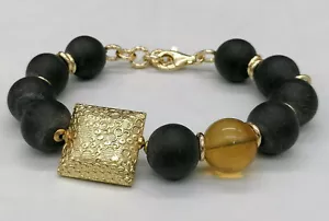 bracciale grande da donna onice e corniola a sfere argento 925 GIOIELLO ITALIANO - Foto 1 di 8
